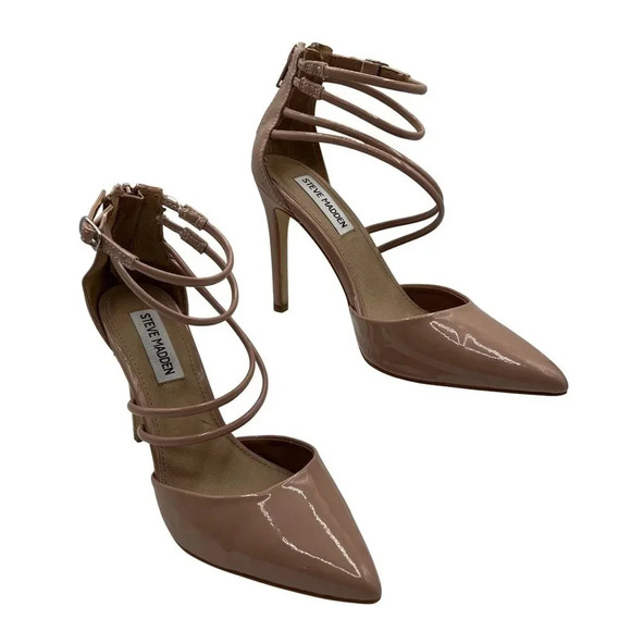 Steve Madden Womens 6M Ciena Pointed Toe Strappy Nude Heels Minimalist Stiletto - Picture 3 of 16